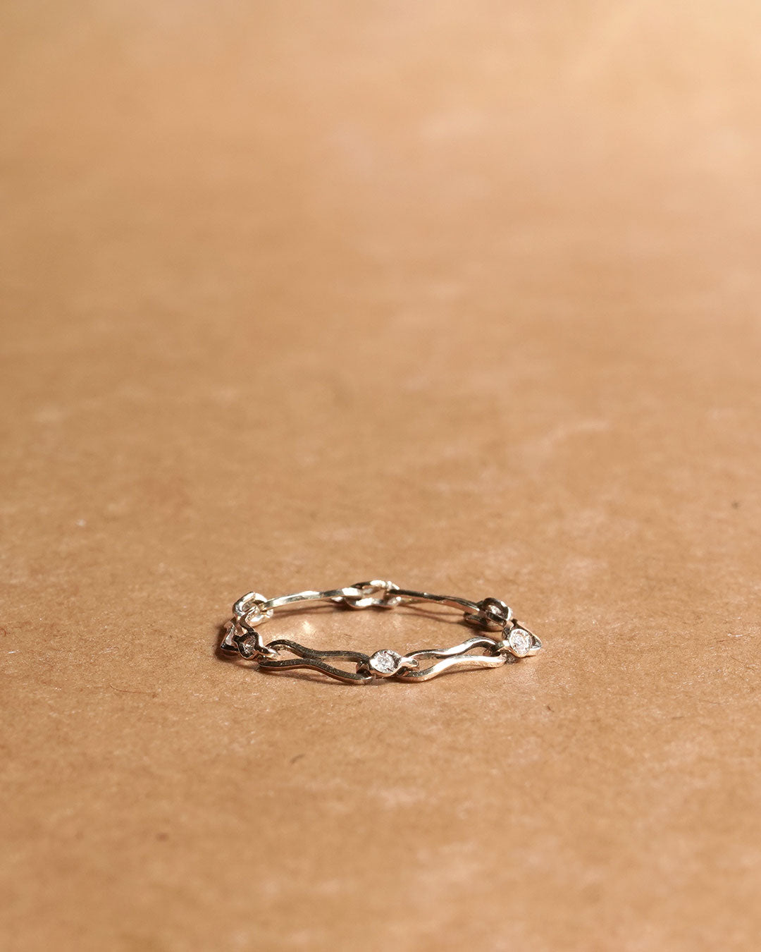 curve chain dia ring K10YG white diamond