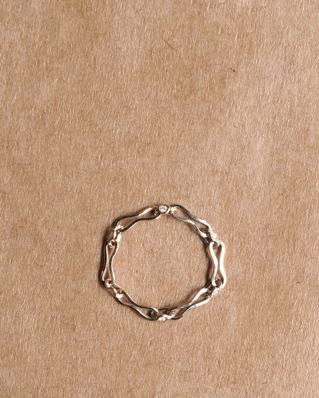 curve chain dia ring K10YG white diamond